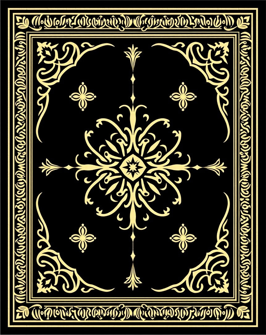 Black Yellow Vintage Floral Medallion Rug