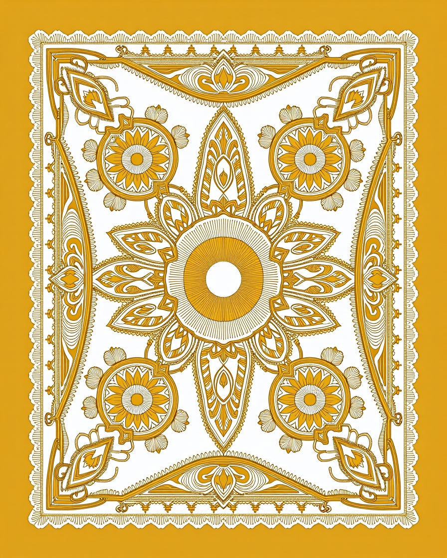 Golden Sunburst Floral Medallion Rug