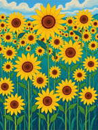 Golden Sunflower Field Sky Blues Rug