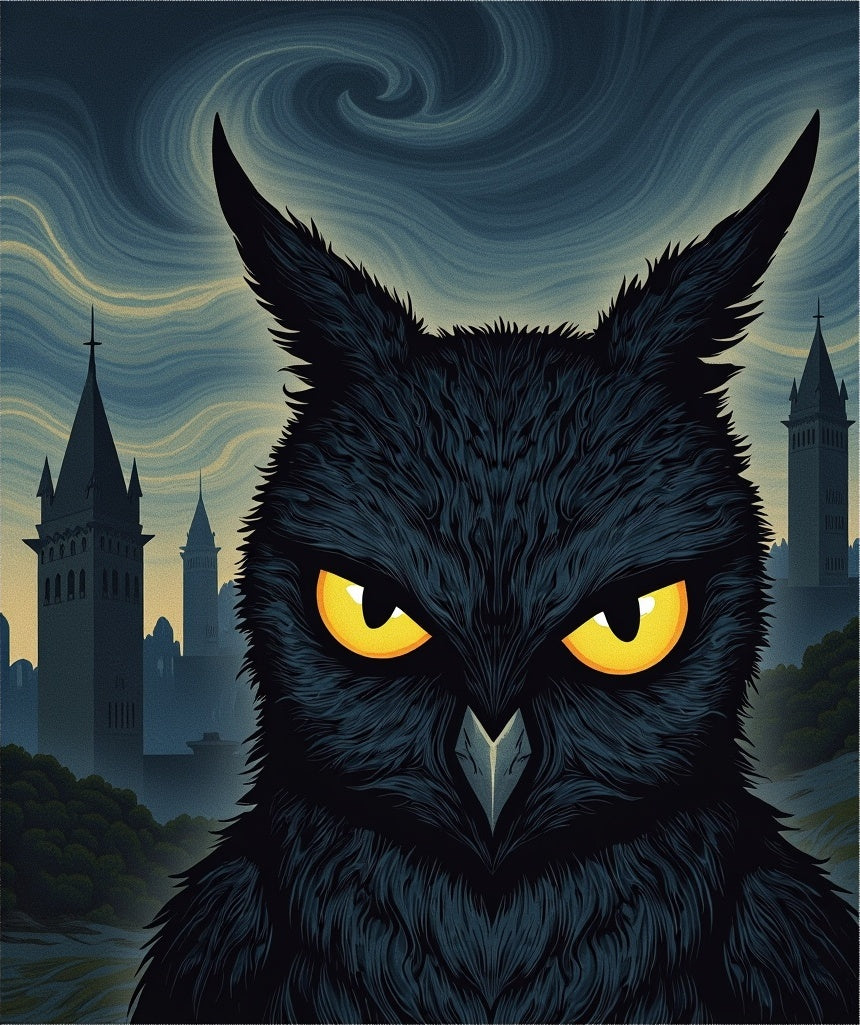 Mysterious Black Owl Yellow Eyed Vista Rug