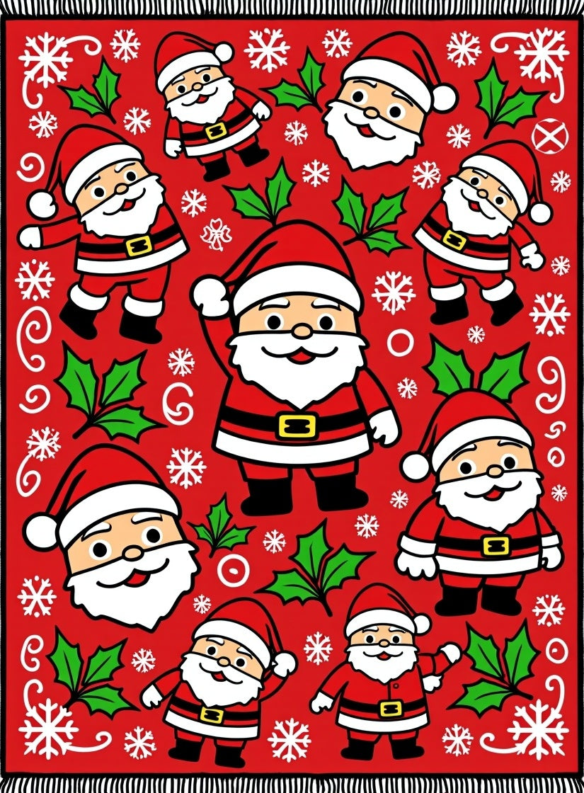 Red Santa Claus Holly Snowflake Sprinkle Rug