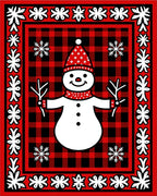 Red Black Buffalo Check Snowman Snowflakes Border Rug
