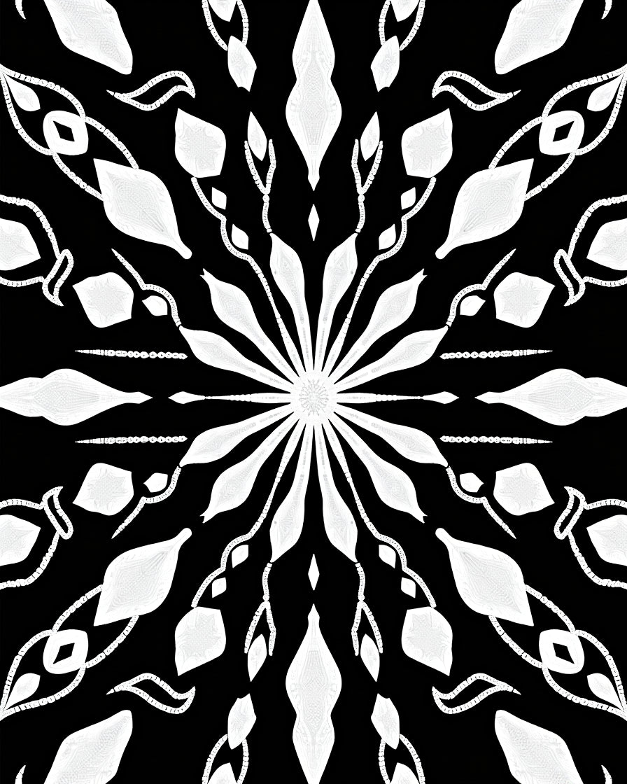 Monochromatic White Symmetric Floral Inlay Rug