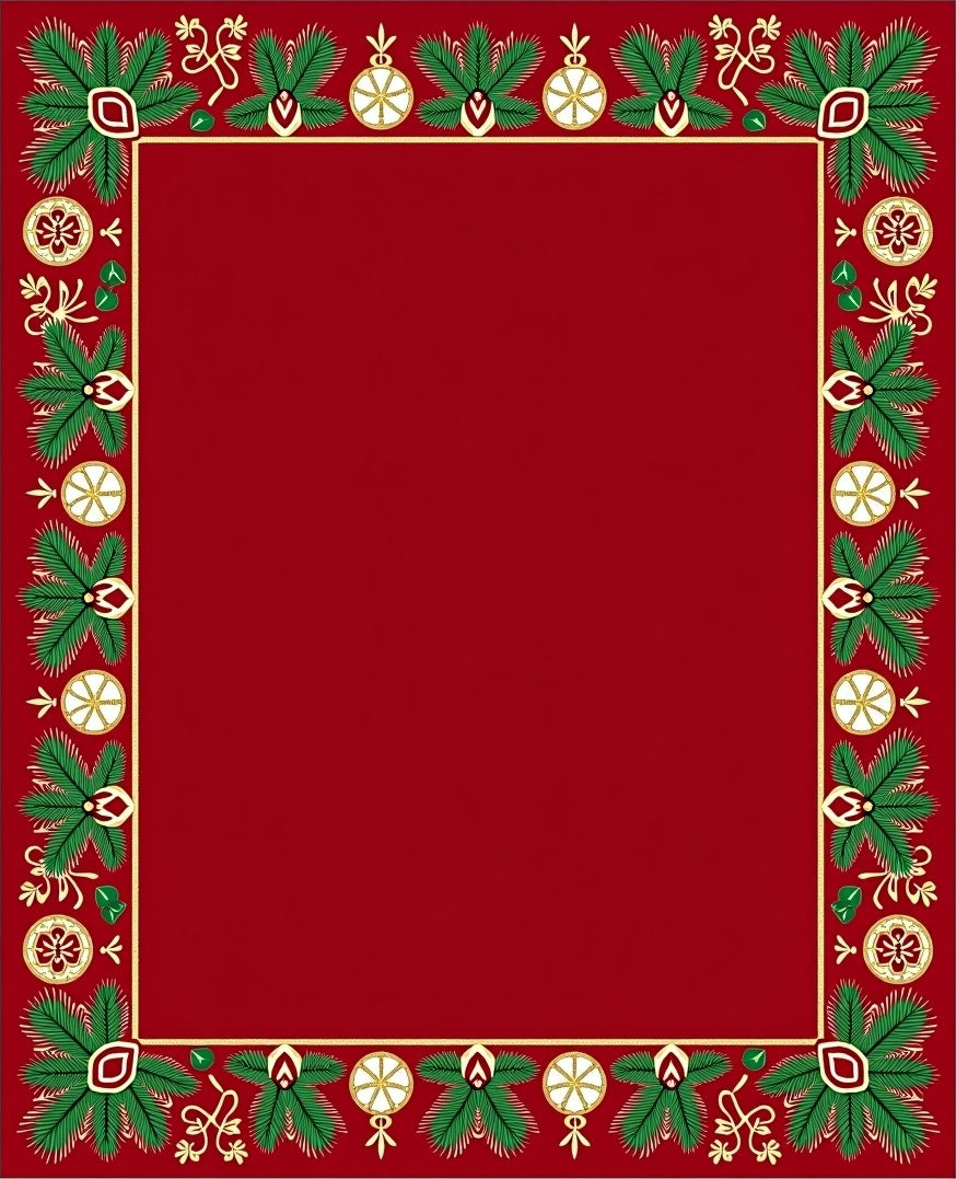 Red Pine Garland Ornament Border Rug