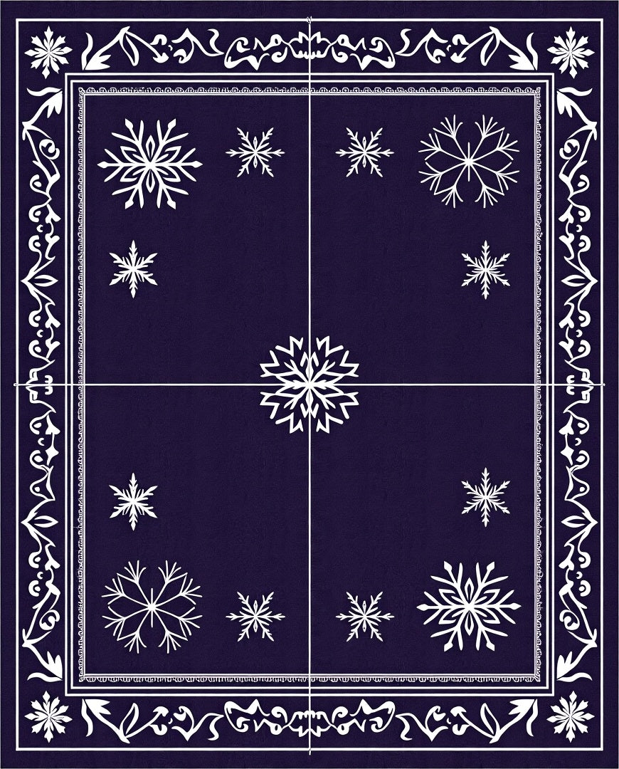 Deep Indigo Snowflake Vintage Border Rug