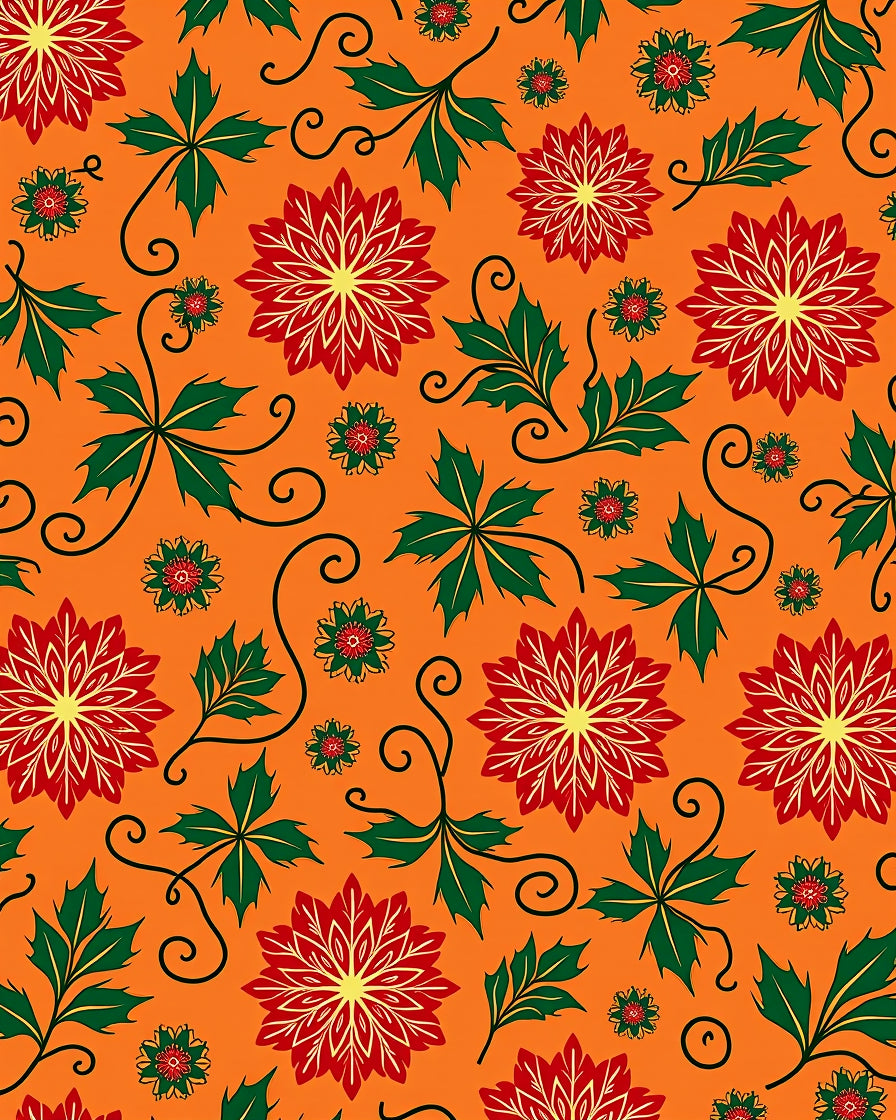 Bold Red Green Poinsettia Swirl Rug