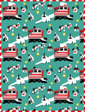 Red Holiday Train Candy Cane Stars Rug