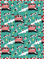 Red Holiday Train Candy Cane Stars Rug
