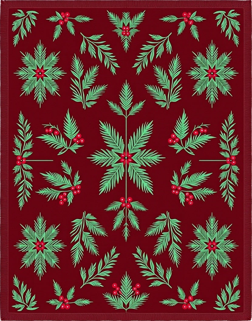 Muted Red Tropical Leaf Berry Rug