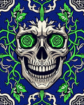 Gothic Skull Green Floral Blue Rug