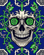 Gothic Skull Green Floral Blue Rug