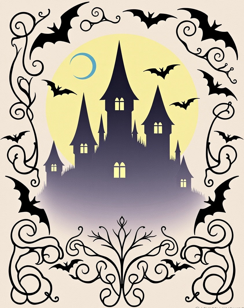 Spooky Castlebats Yellow Moon Swirls Rug