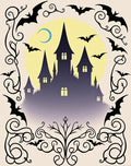 Spooky Castlebats Yellow Moon Swirls Rug