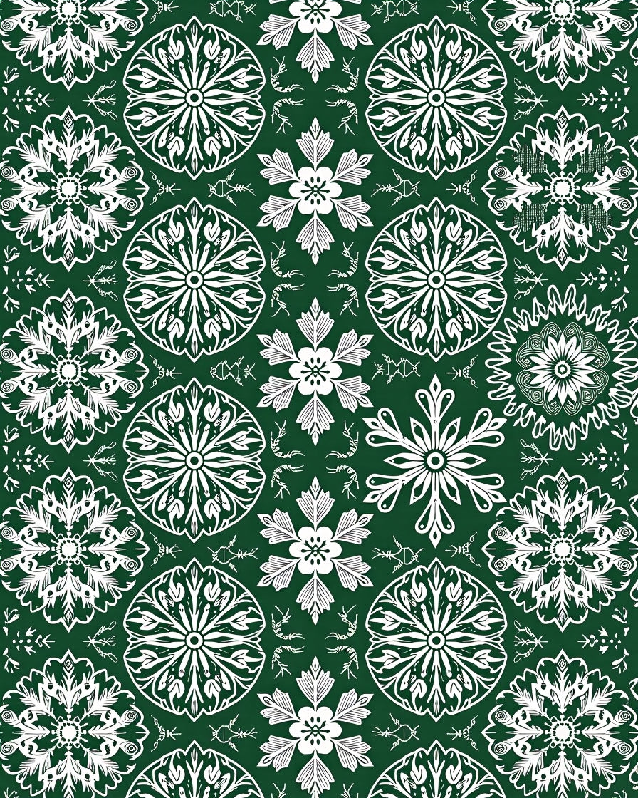 Emerald Green White Floral Medallion Swirl Rug