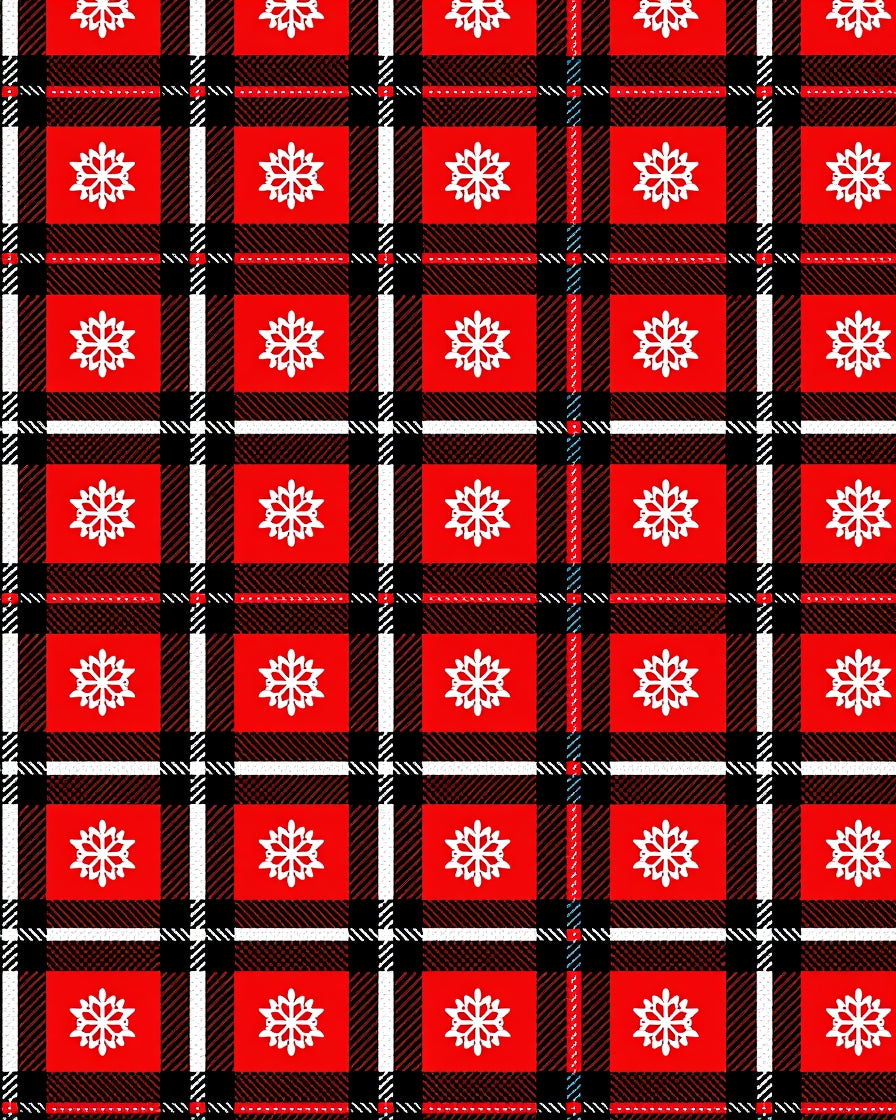 Red White Snowflake Plaid Tartan Rug