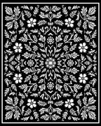 White Floral Black Ornamental Lattice Rug