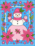 Pink Poinsettia Snowman Festive Scene Rug