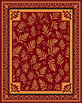 Crimson Gold Leaf Botanical Border Rug