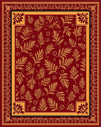 Crimson Gold Leaf Botanical Border Rug