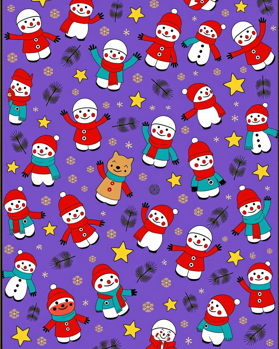 Whimsical Snowmen Yellow Star Christmas Rug