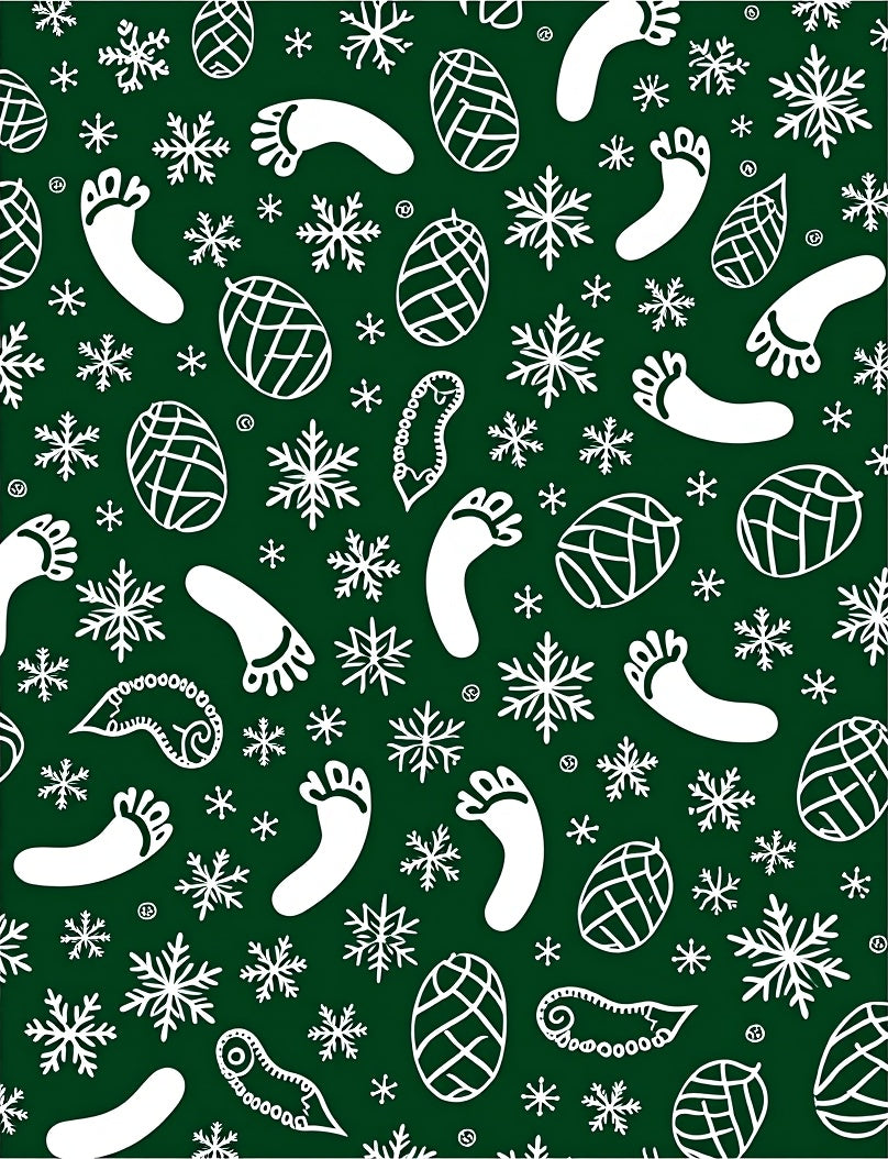 White Snowflake Footprint Pinecone Collage Rug