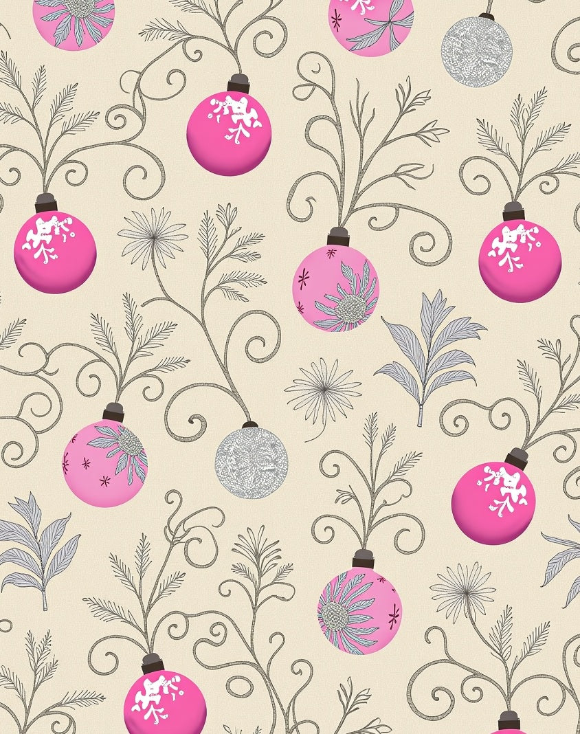 Fuschia Silver Ornaments Vine Swirls Rug