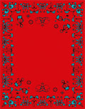Crimson Cyan Folk Botanical Border Rug