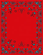 Crimson Cyan Folk Botanical Border Rug