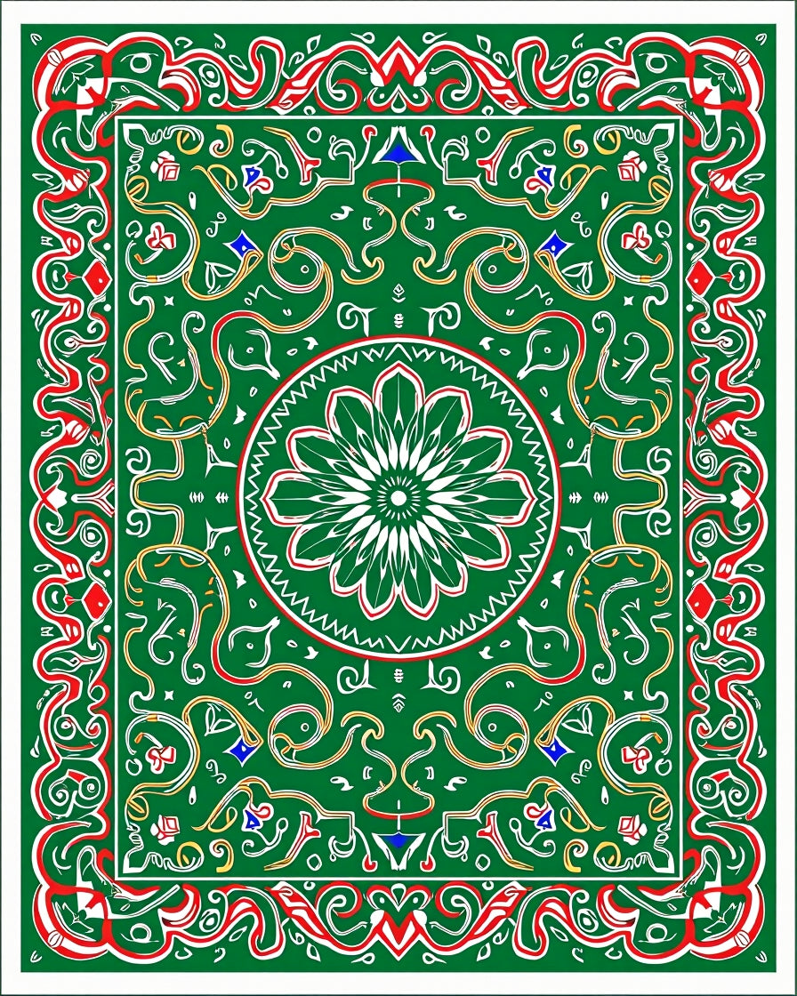 Bright Green Ornate Floral Medallion Rug