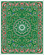 Bright Green Ornate Floral Medallion Rug