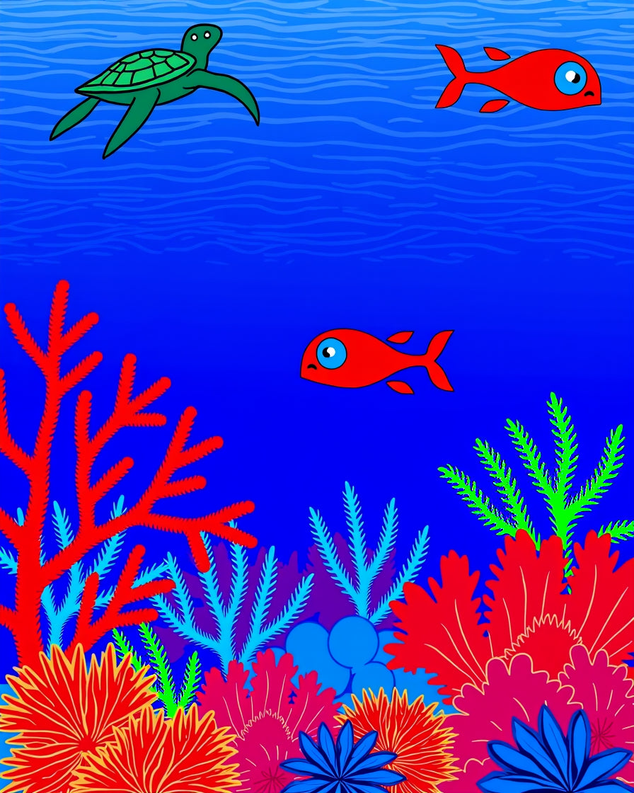 Vibrant Coral Reef Turtle Fish Rug