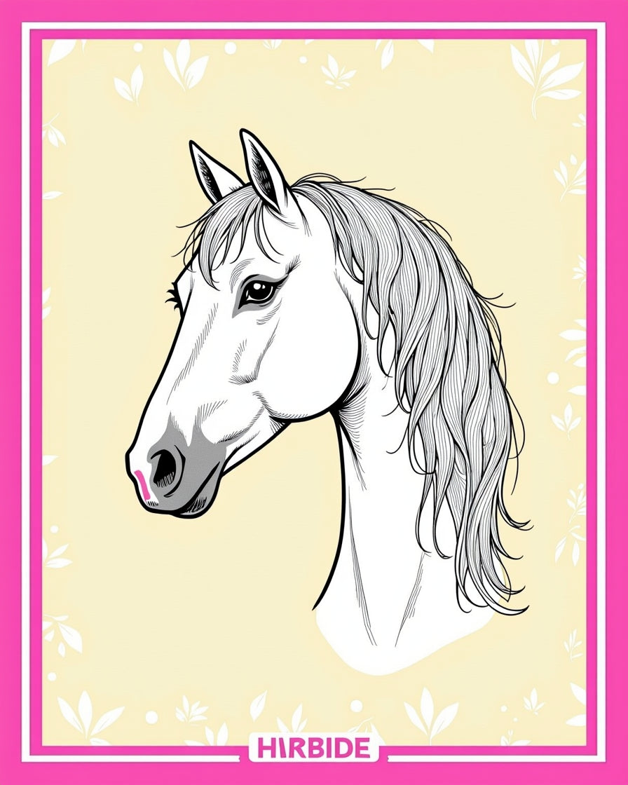Elegant White Horse Botanical Frame Rug