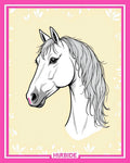 Elegant White Horse Botanical Frame Rug