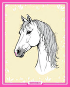 Elegant White Horse Botanical Frame Rug