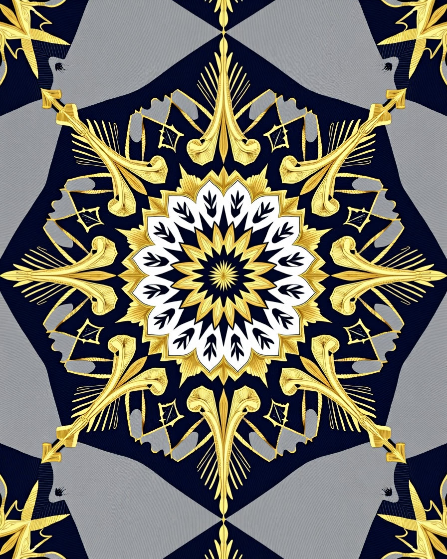 Golden Navy Elaborate Medallion Rug