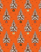 Whimsical Orange Festive Trees Rug