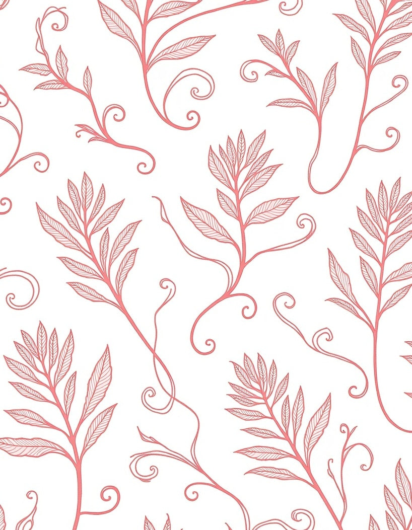 Coral Vine Botanical Leaf Swirls Rug