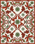 Terracotta Green Floral Botanical Medallion Rug