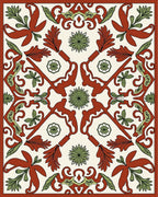 Terracotta Green Floral Botanical Medallion Rug