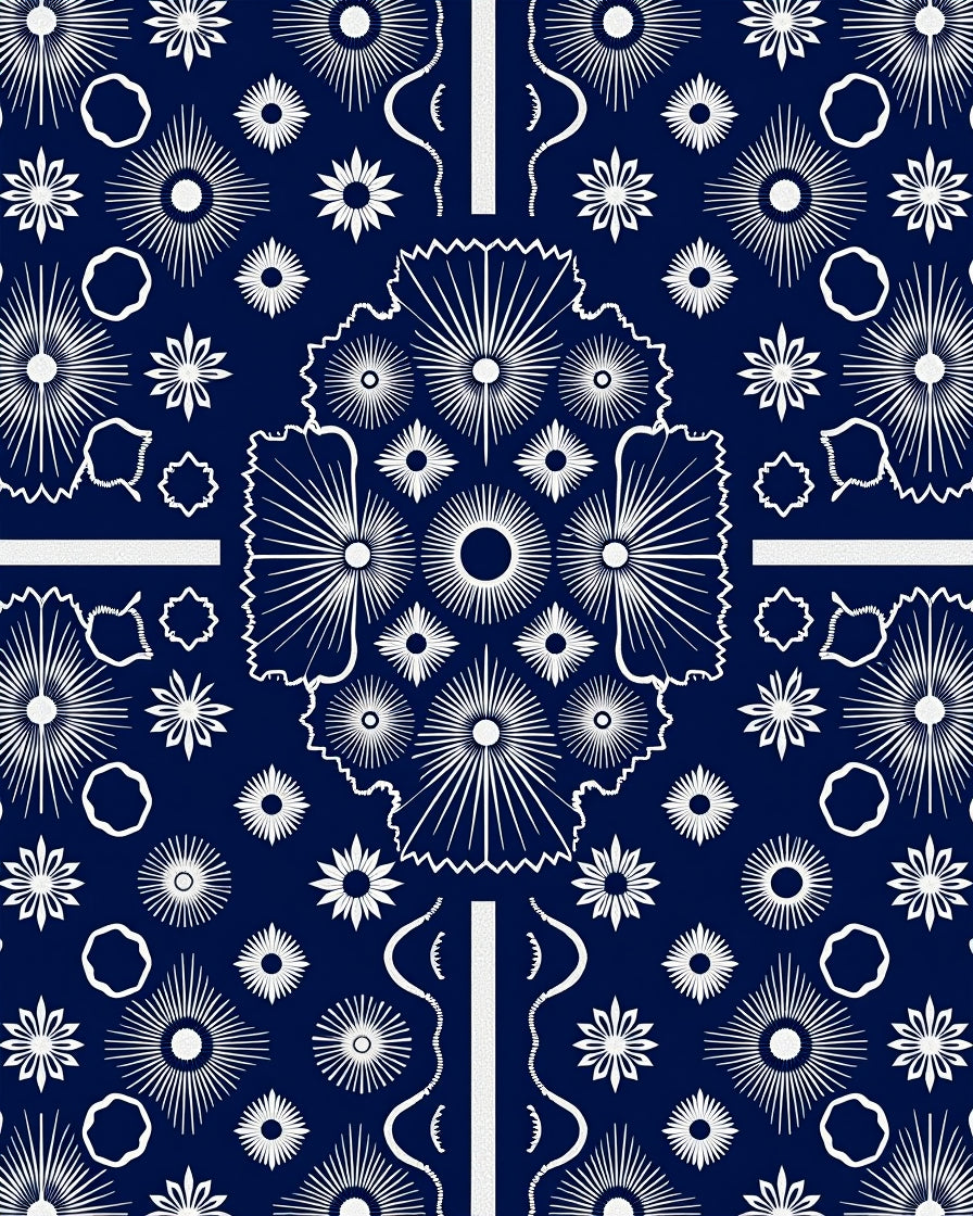 Navy White Starburst Bursting Dahlia Rug