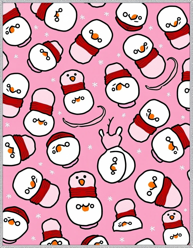 Pink Snowman Friends Holiday Rug