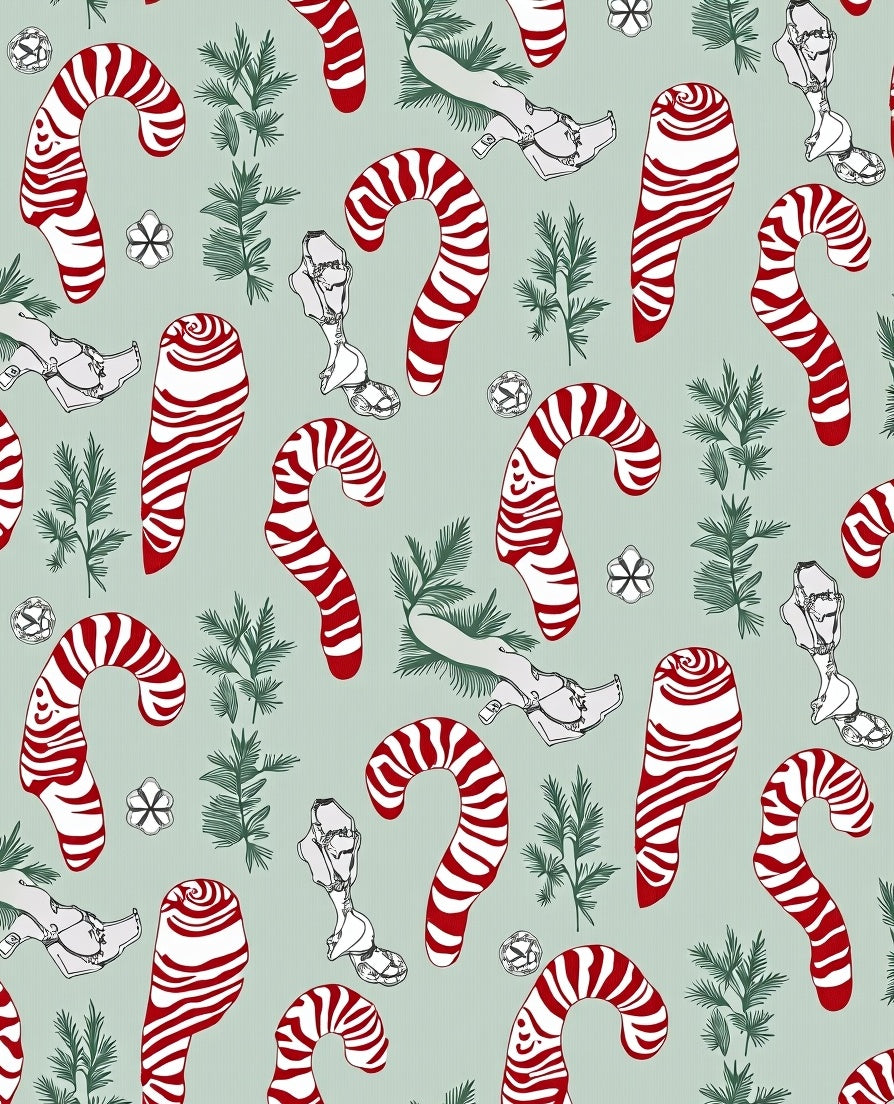 Red White Candy Cane Pine Sprigs Rug