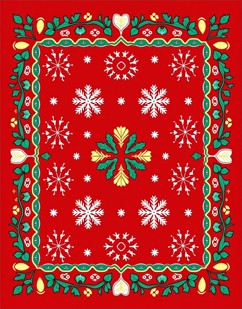 Red Snowflake Evergreen Garland Rug