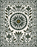 Dark Emerald Floral Medallion Frame Rug