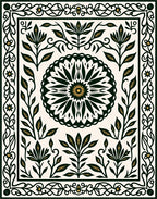 Dark Emerald Floral Medallion Frame Rug