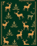 Golden Deer Evergreen Forest Scene Rug