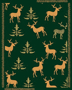 Golden Deer Evergreen Forest Scene Rug
