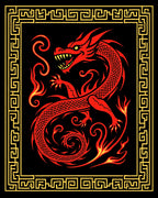 Bold Red Dragon With Golden Border Rug