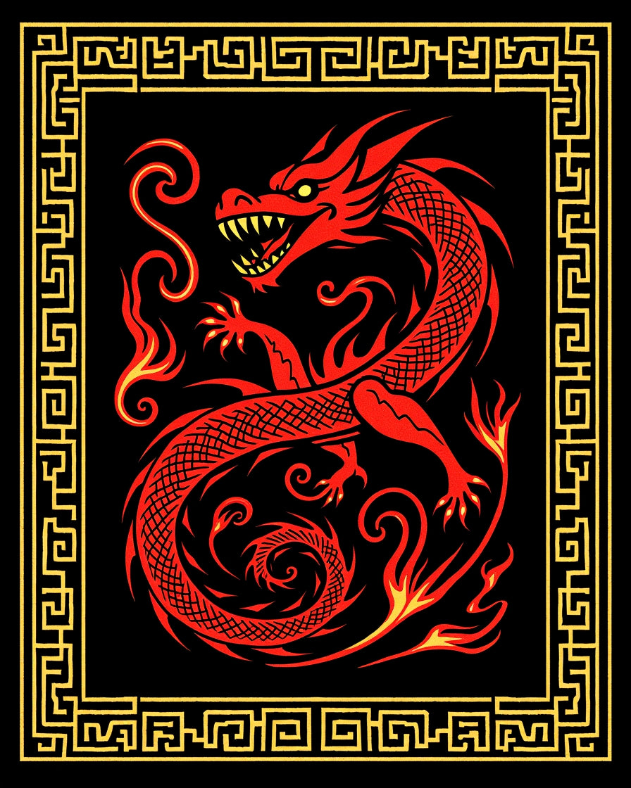 Bold Red Dragon With Golden Border Rug