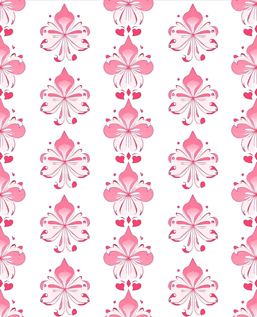 Pink Floral Heart Damask Rug